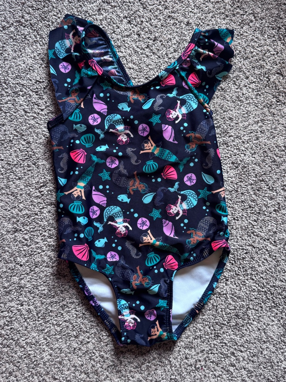 Cat & Jack Girls Black Mermaid Print One-Piece Swimsuit with Teal Pink Accents